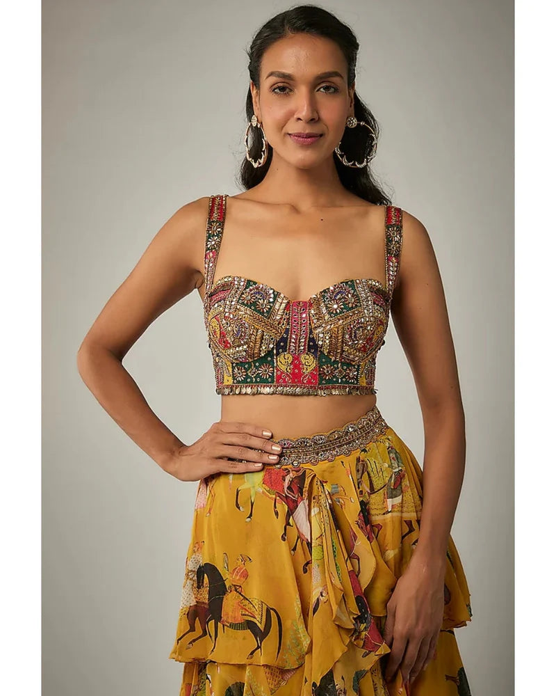 Mango Yellow Georgette Ruffled Lehenga Set