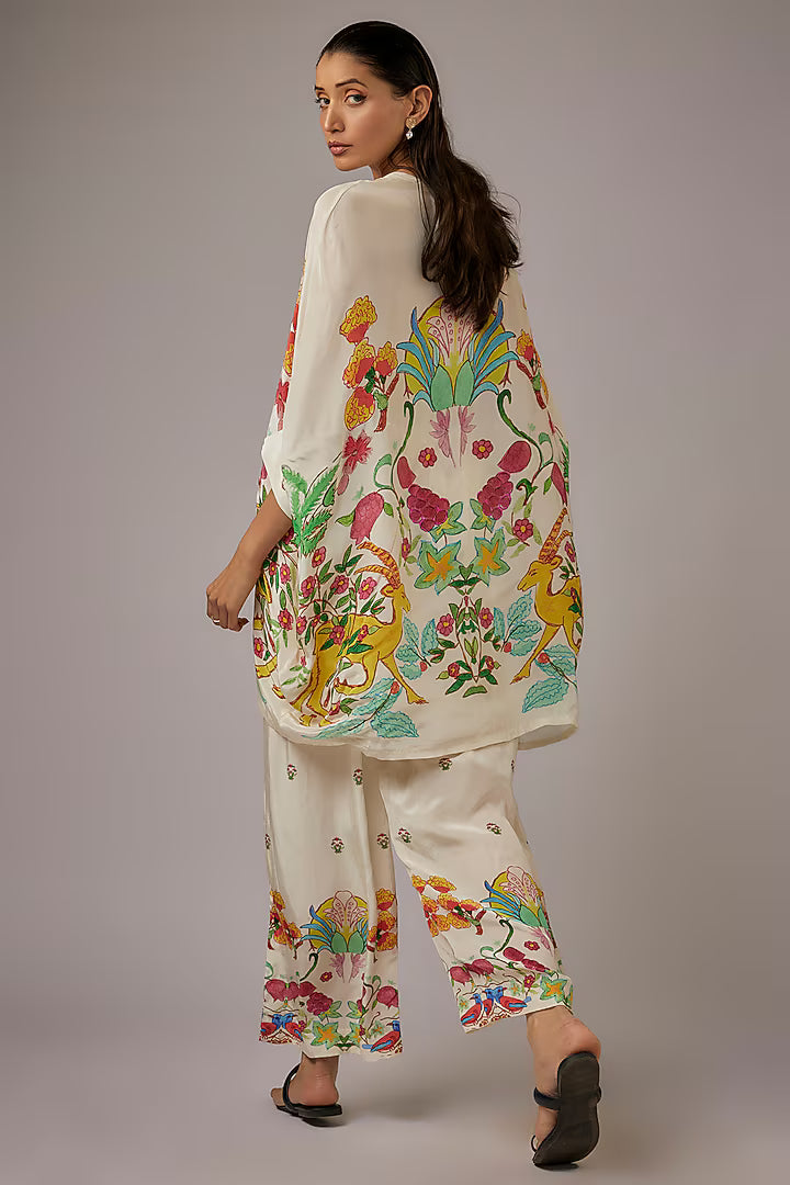 Ivory Crepe Printed Kaftan Set