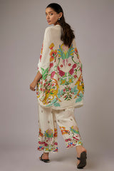 Ivory Crepe Printed Kaftan Set
