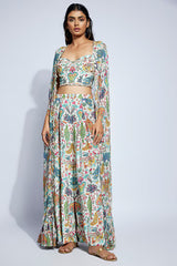 Ivory Georgette Mugal Printed Cape Set