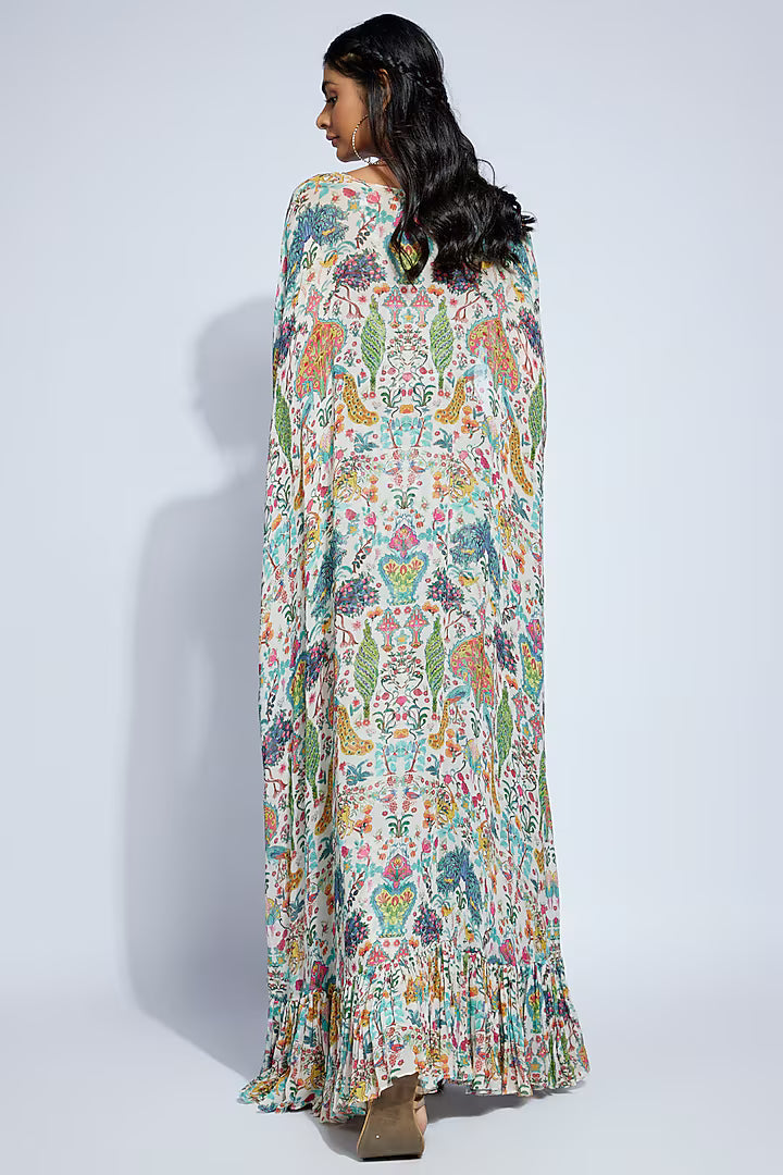 Ivory Georgette Mugal Printed Cape Set