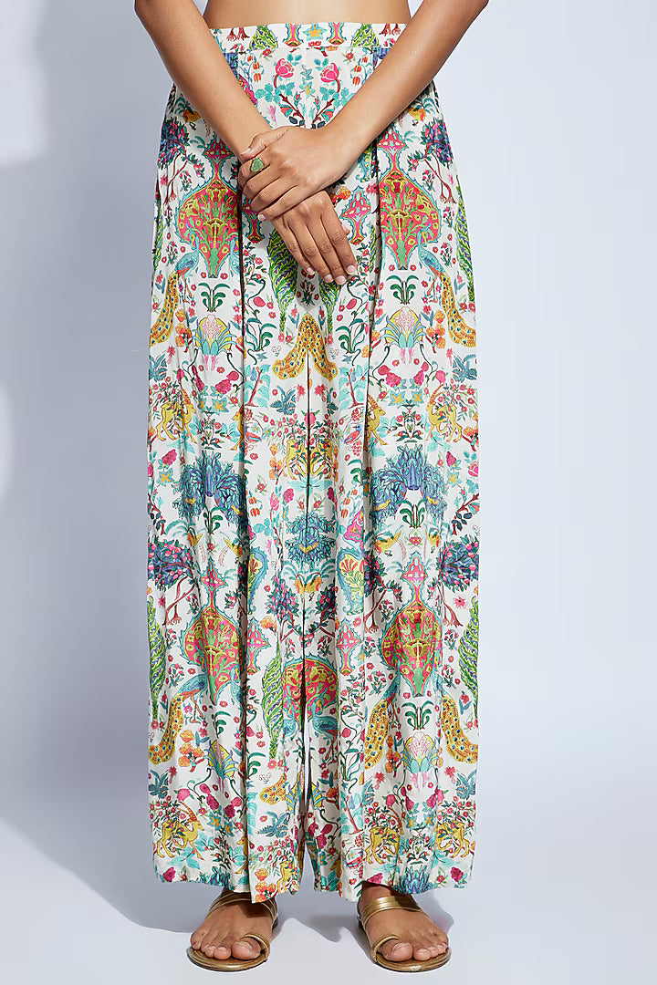 Ivory Georgette Mugal Printed Cape Set