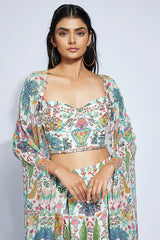 Ivory Georgette Mugal Printed Cape Set