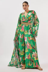 Green Georgette & Crepe Hand Embroidered Jumpsuit