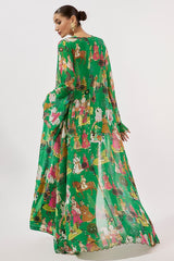 Green Georgette & Crepe Hand Embroidered Jumpsuit