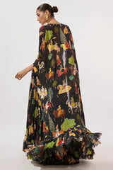 Black Georgette Hand Embroidered Flowy Lehenga Set
