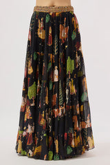 Black Georgette Hand Embroidered Flowy Lehenga Set