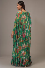 Green Georgette Hand Embroidered Jacket Lehenga Set
