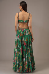 Green Georgette Hand Embroidered Jacket Lehenga Set
