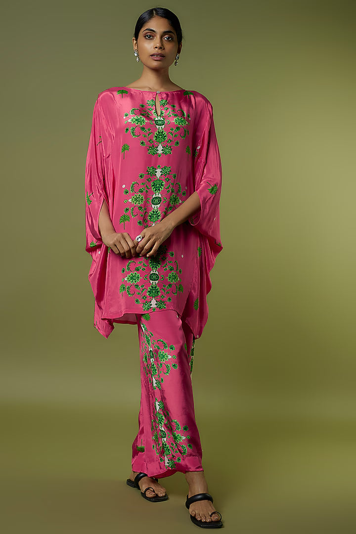 Fuchsia Crepe Kaftan Set
