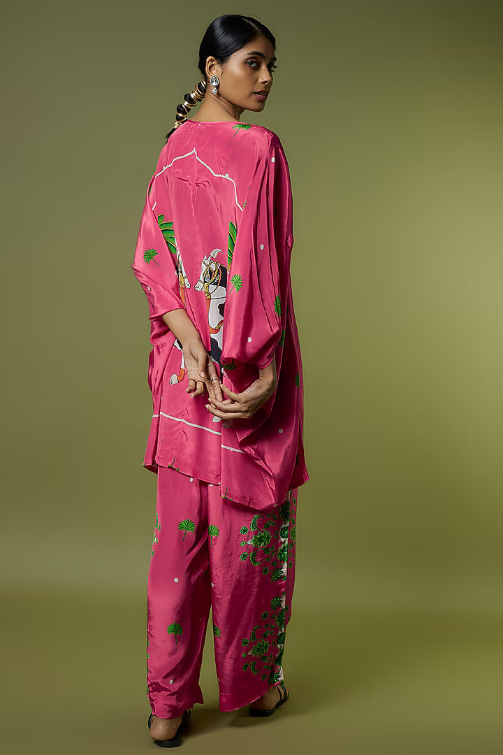 Fuchsia Crepe Kaftan Set