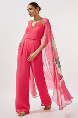 Fuchsia Georgette Hand Embroidered Jumpsuit