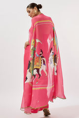 Fuchsia Georgette Hand Embroidered Jumpsuit