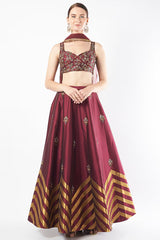 Wine Tafetta Embroidered Lehenga Set