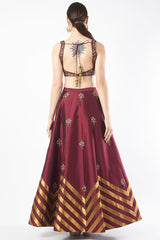 Wine Tafetta Embroidered Lehenga Set