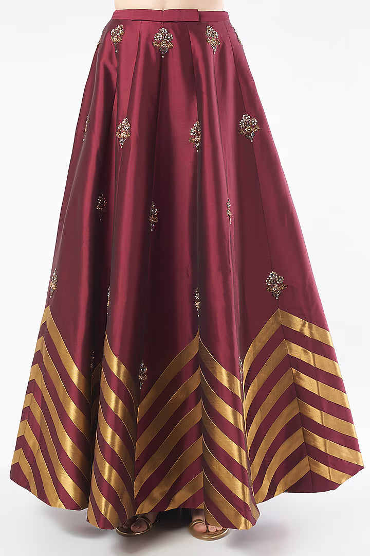 Wine Tafetta Embroidered Lehenga Set