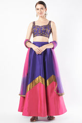 Violet & Fuschia Pink Tafetta Lehenga Set