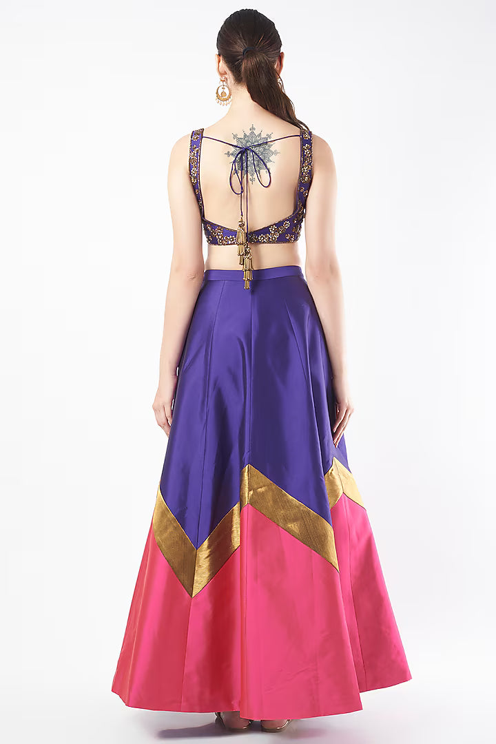 Violet & Fuschia Pink Tafetta Lehenga Set