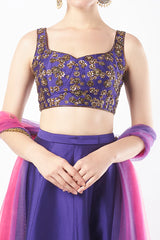 Violet & Fuschia Pink Tafetta Lehenga Set