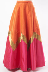 Orange & Fuschia Pink Taffeta Lehenga Set