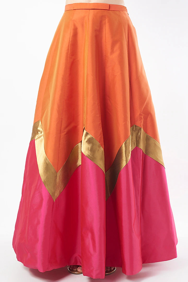 Orange & Fuschia Pink Taffeta Lehenga Set