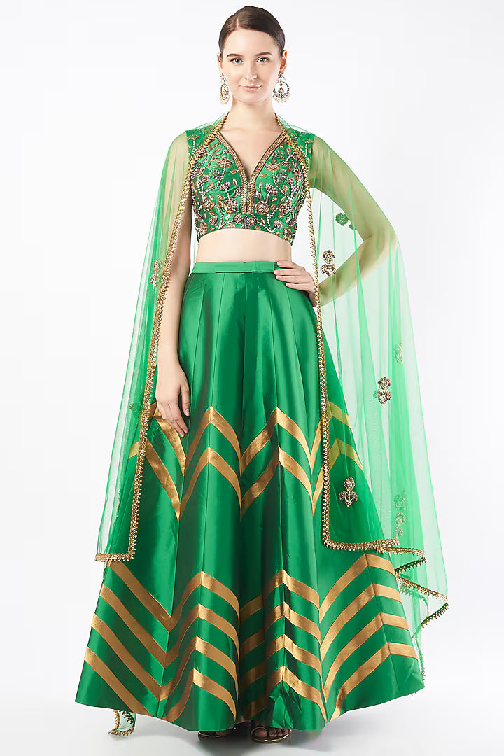 Emerald Green Tafetta Lehenga Set