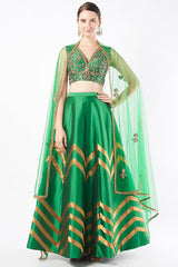 Emerald Green Tafetta Lehenga Set