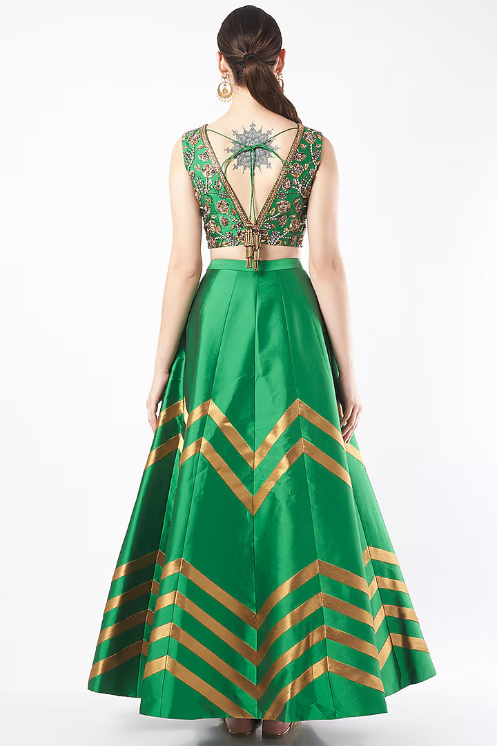 Emerald Green Tafetta Lehenga Set