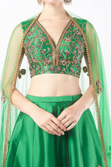 Emerald Green Tafetta Lehenga Set