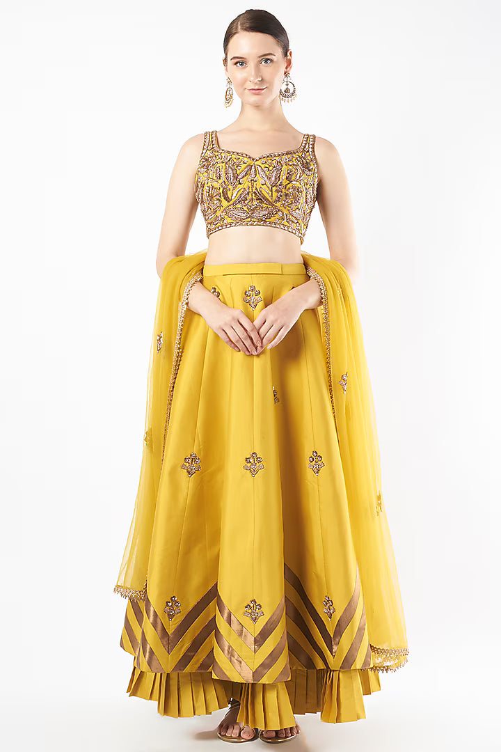 Yellow Tafetta Embroidered Lehenga Set
