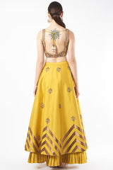 Yellow Tafetta Embroidered Lehenga Set