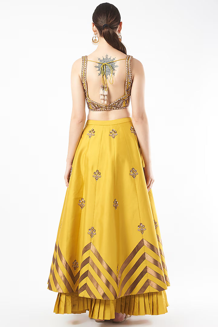 Yellow Tafetta Embroidered Lehenga Set