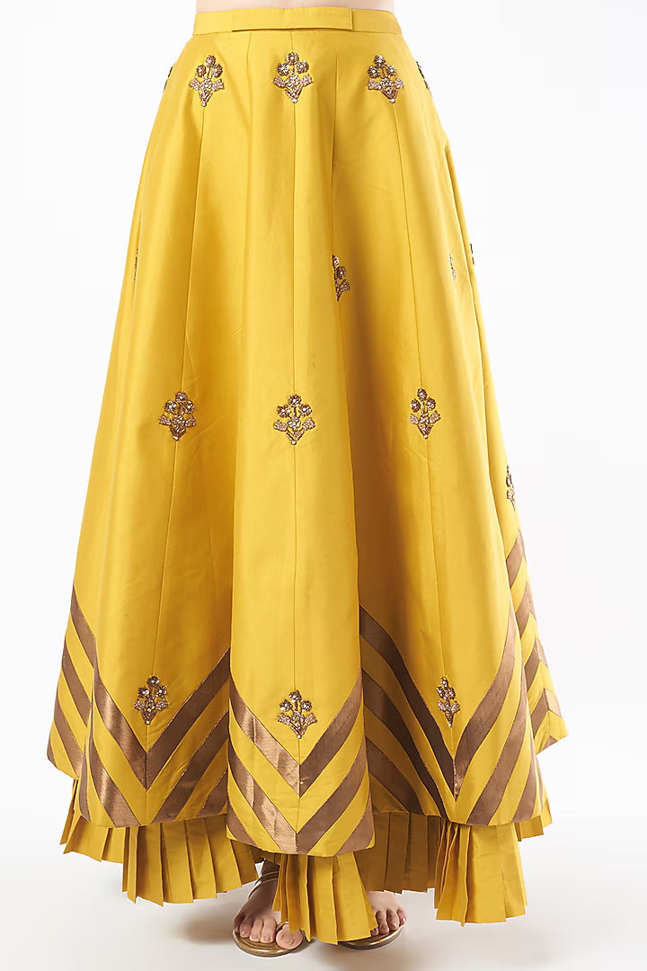 Yellow Tafetta Embroidered Lehenga Set