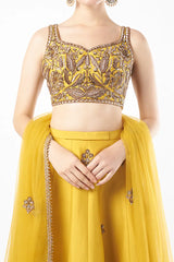 Yellow Tafetta Embroidered Lehenga Set