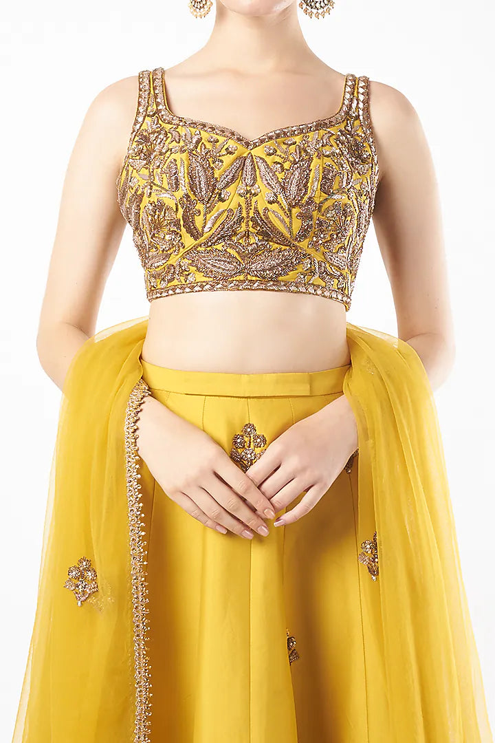 Yellow Tafetta Embroidered Lehenga Set