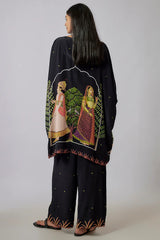 Black Crepe Printed Kaftan Set