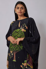 Black Crepe Printed Kaftan Set