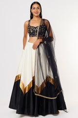White & Black Printed Lehenga Set