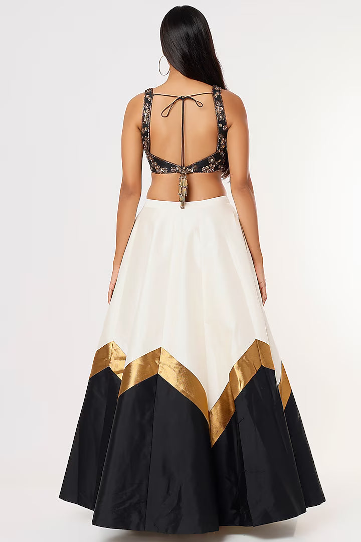 White & Black Printed Lehenga Set