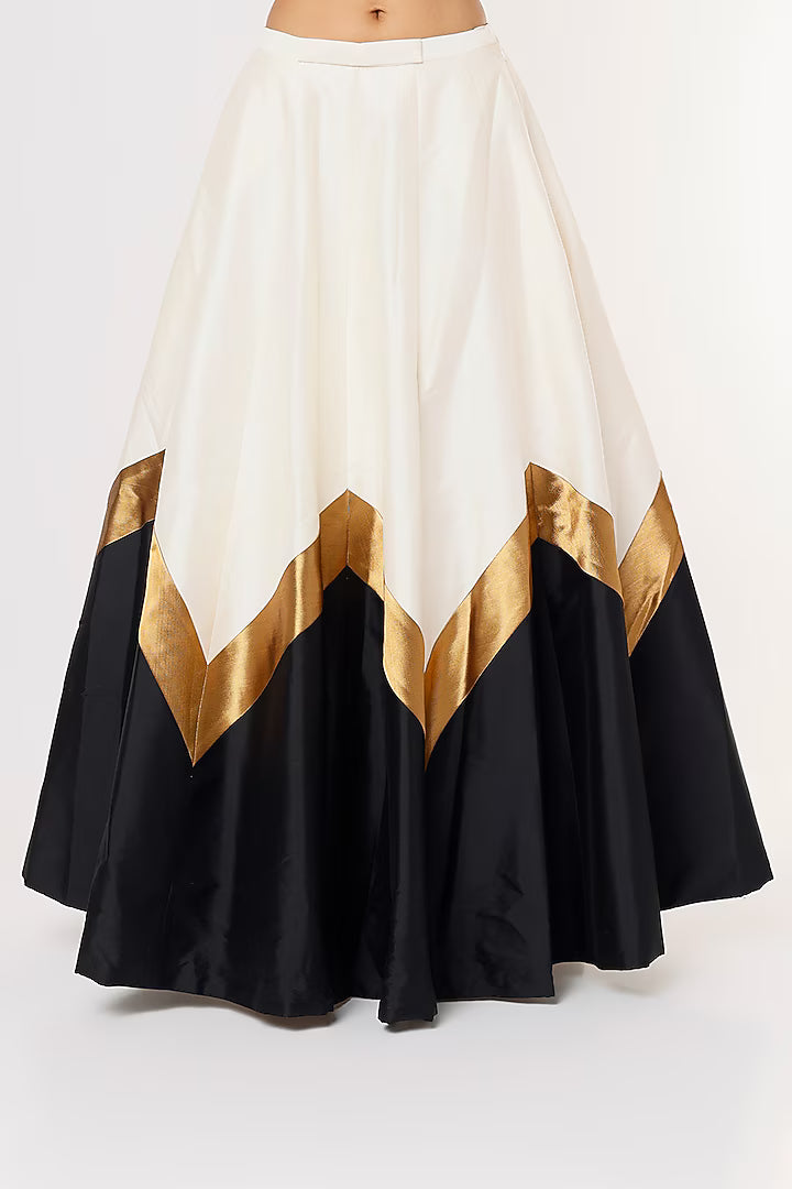 White & Black Printed Lehenga Set