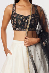 White & Black Printed Lehenga Set