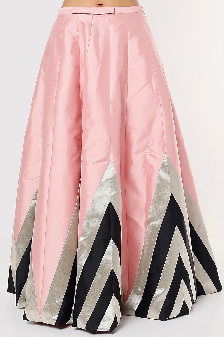 Pink & Black Inverted Chevron Printed Lehenga Set