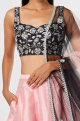 Pink & Black Inverted Chevron Printed Lehenga Set