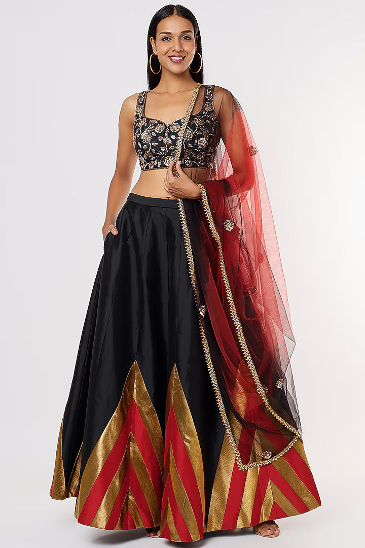 Black & Red Chevron Printed Lehenga Set