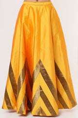 Yellow Taffeta Printed Lehenga Set