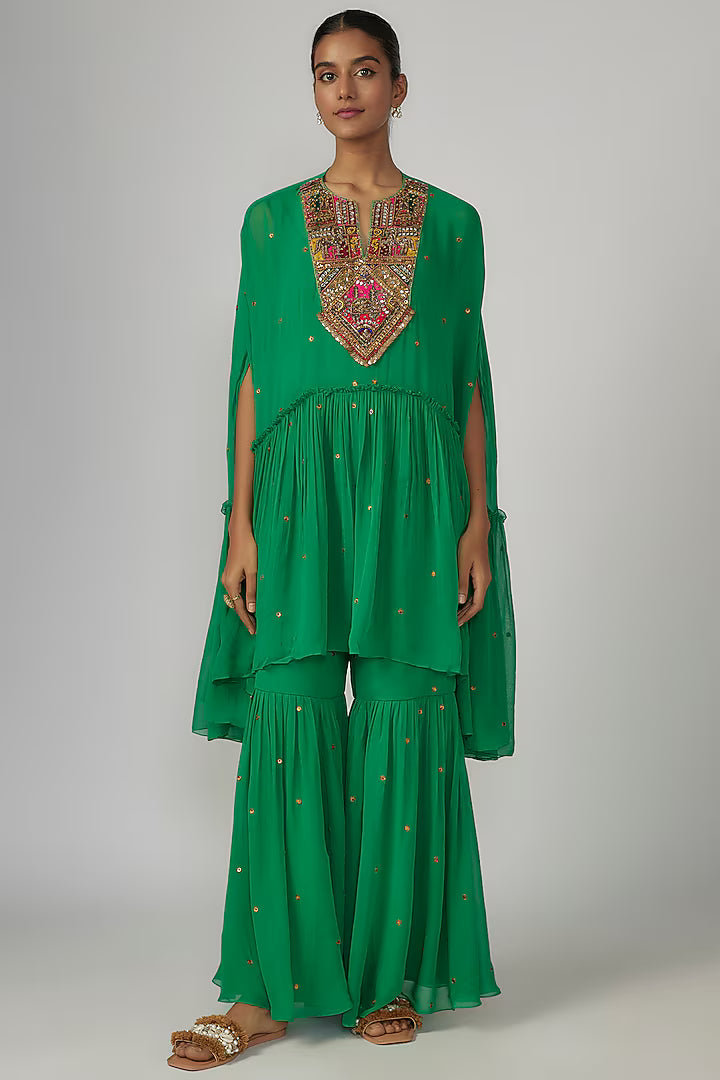 Green Georgette Sharara Set