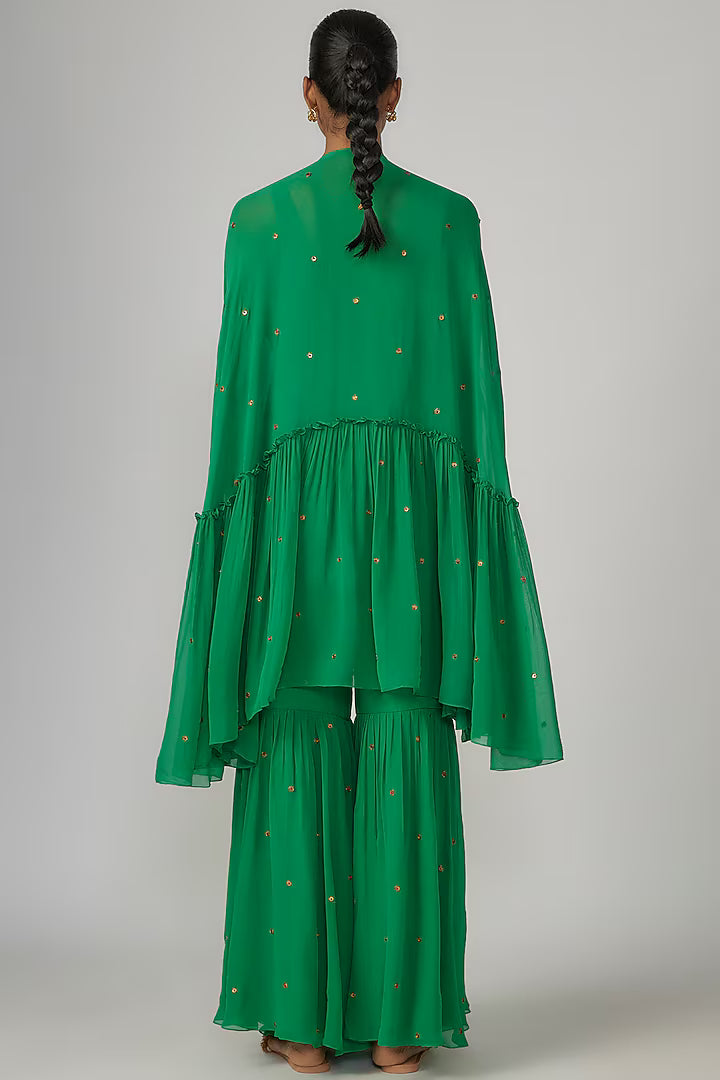 Green Georgette Sharara Set