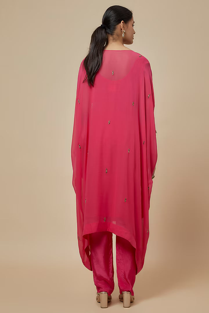 Pink Georgette Hand Embroidered Kaftan Set