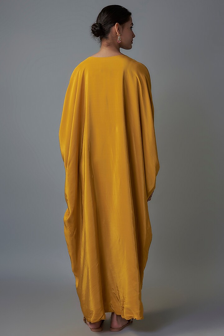 Yellow Crepe Patch Embroidered Kaftan