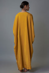 Yellow Crepe Patch Embroidered Kaftan